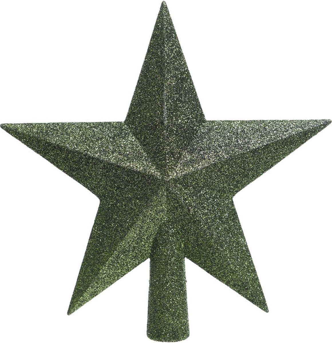 Decoris kerstboom piek - ster vorm - donkergroen - glitter - 19 cm - kunststof - kerstpiek