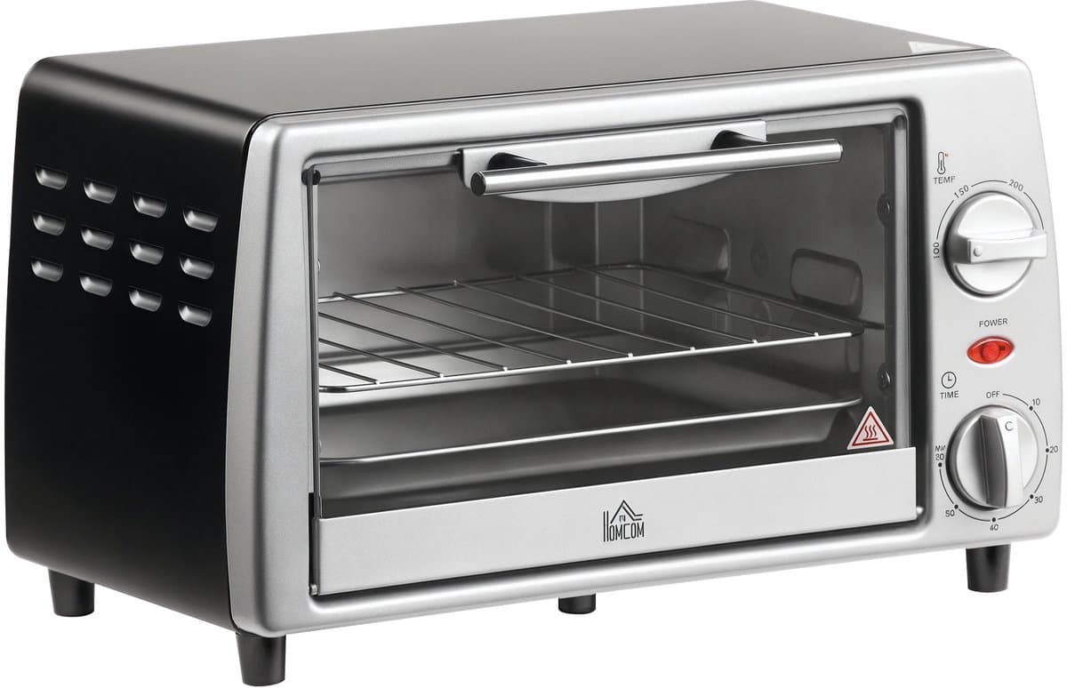 Zerova Electrische oven 10L - Mini Oven 750W - Bakmachine - Combi-oven - Heteluchtoven vrijstaand - Timer 60 min - Zilver