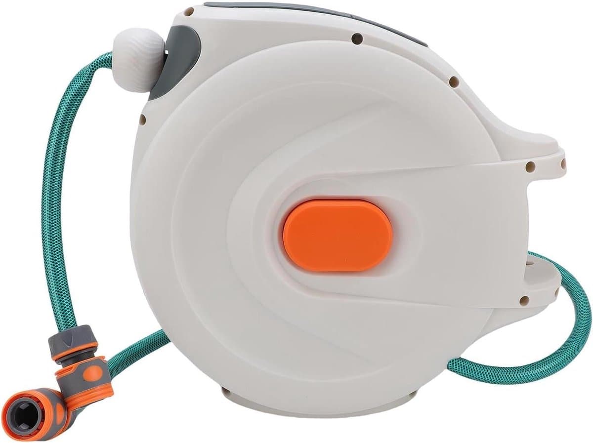 Tuinslanghaspel - Intrekbare slang - Water geven - Automatisch oprolsysteem - 10 meter - Grijs