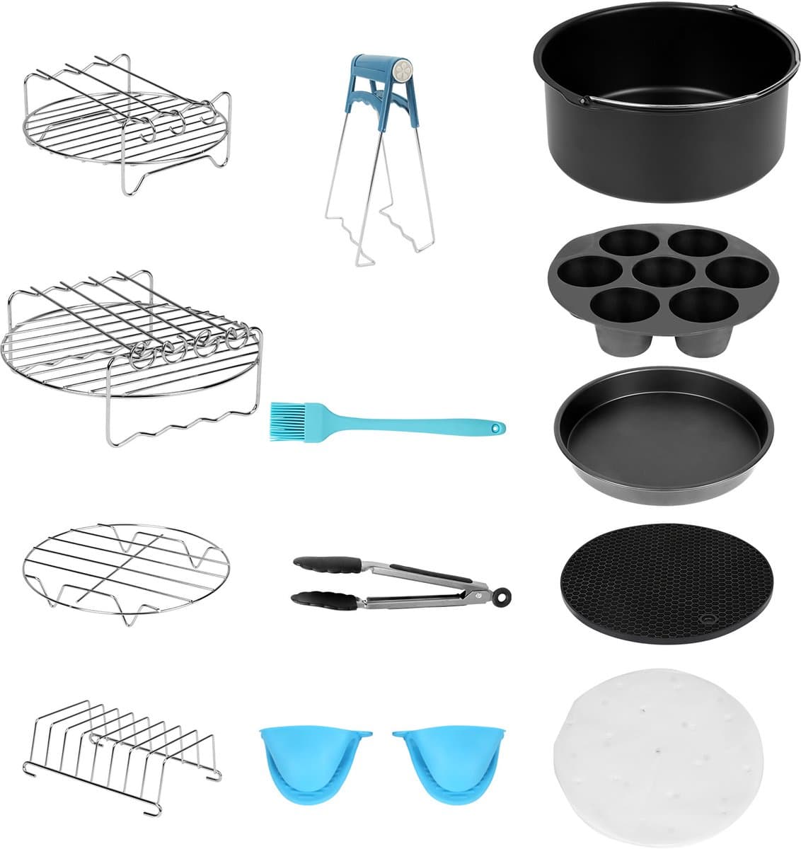 Heteluchtfriteuse Accessoires - Airfryer - 12-Delige Set - 7‘ - Geschikt voor alle merken