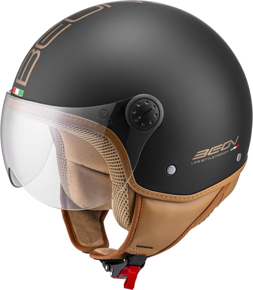 BEON Design Luxe Scooterhelm - Mat Zwart - S - Jethelm met Vizier - Motorhelm - Geschikt voor Vespa, Scooter, Brommer, Motor en Snorfiets