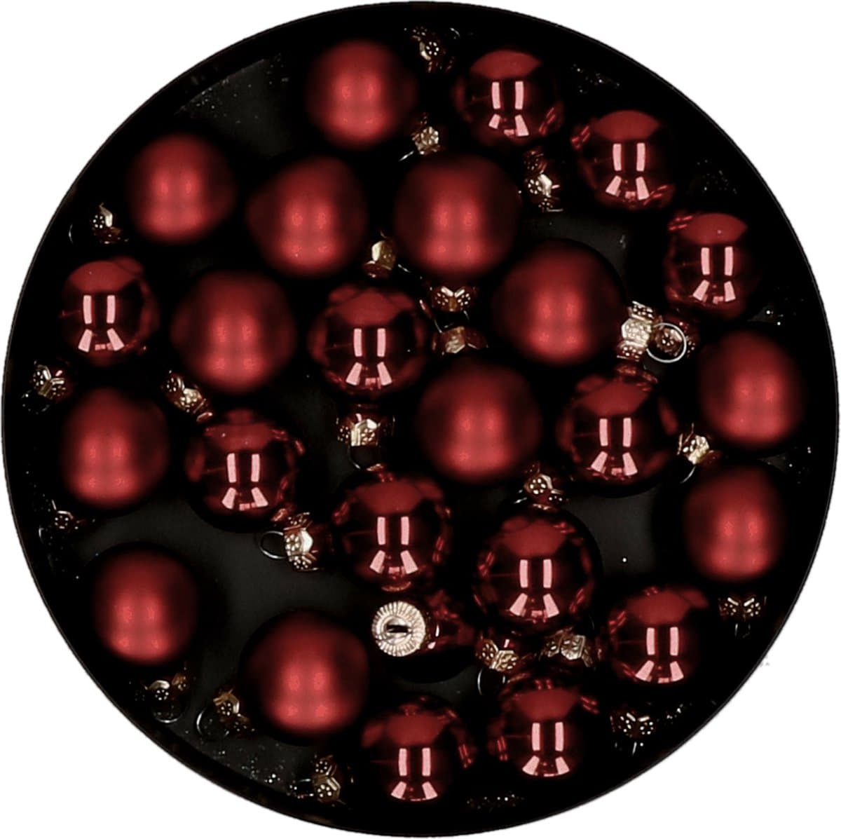 Othmar Decorations mini kerstballen - 24x st - donkerrood - glas - 2,5 cm