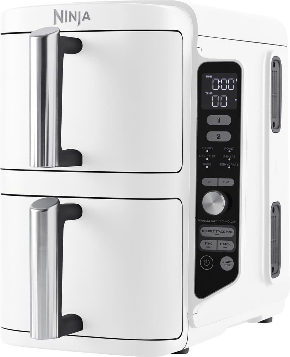Ninja Double Stack Airfryer XXL - 9.5 Liter - Dubbele Gestapelde Lades - 6 Programma's - Inclusief Kookrekjes - Wit - SL400EUWH