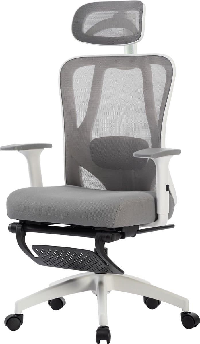FOXSPORT Bureaustoel - Verstelbare hoofdsteun, armsteun, lendenkussen - met voetsteun - Computerstoel - Voor Gamen/Kantoor/Thuiswerken - met kledingrek - Office Chair - Ergonomische Gamestoel - Grijs