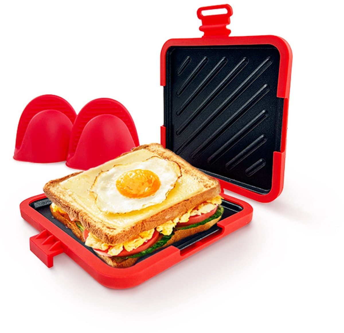 Magnetron sandwichmaker - Sandwichmaker - Bakplaat - sandwich maker - Panini maker - Broodrooster - Siliconen - Rood