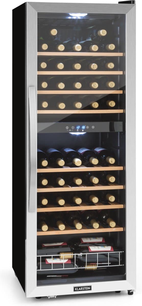 Klarstein Wijnkoeler Vinamour 54 Duo Wijnkoelkast - 2 Zones - 148 Liter - 54 Flessen - Touch display - Zwart - 47 cm - voor Restaurant voor Bar - Hout - Wijnklimaatkast - Wijnkast - Wine Cooler - Wine Fridge