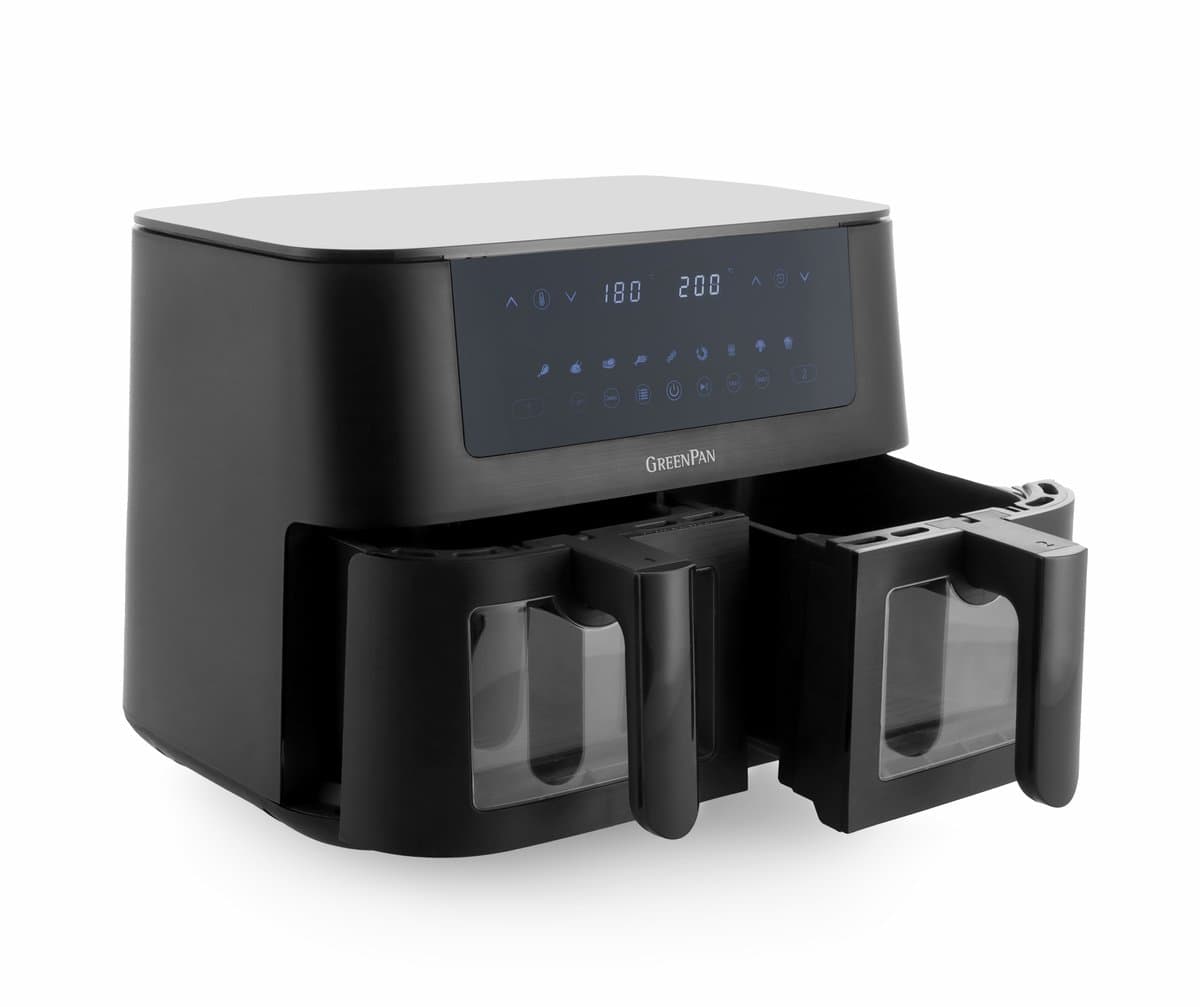 GreenPan - Bistro dubbele airfryer - 4L+4L - 9 programma's - Digitaal Led Display - Automatisch Uitschakelen - zwart - PFAS-vrij