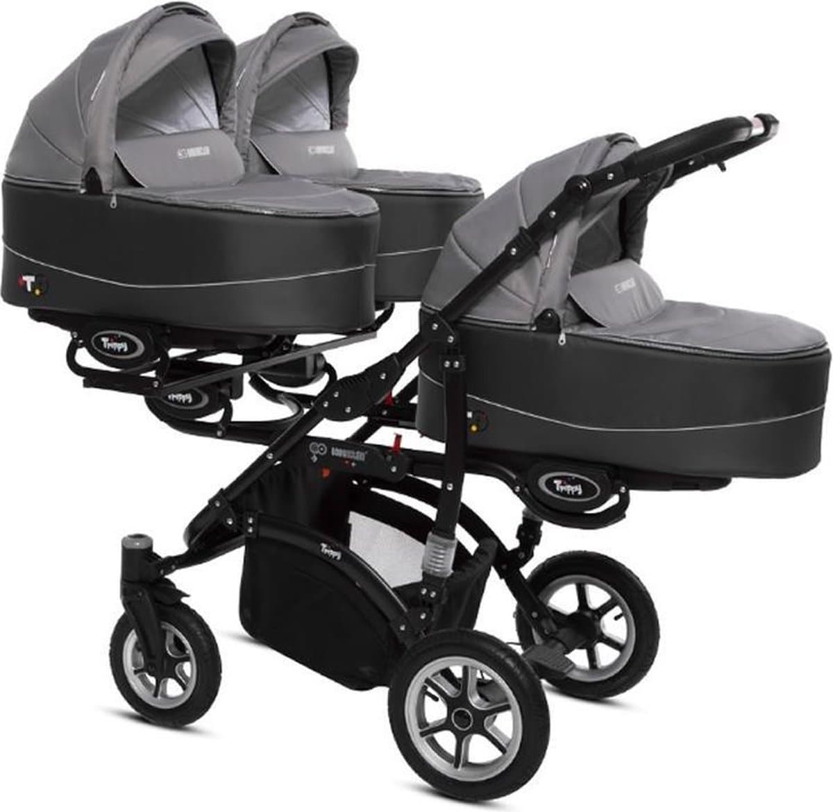 TRIPPY kinderwagen - triplets - 3 zits buggy 2 in 1 (levertijd 3 á 4 weken) 09 Silver