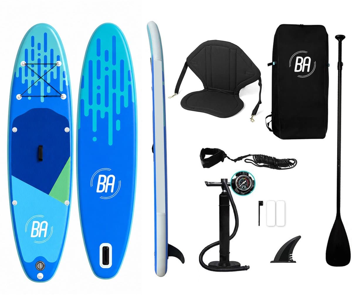 Best Active Horizon SUP Board XXL - 335x81x15cm - Opblaasbaar Paddle Board - Complete Set Inclusief SUP Zitje - Met Pomp / Draagtas / Verstelbare Peddel / Enkelkoord / Reparatiekit - Belastbaarheid Max. 150KG - Blauw