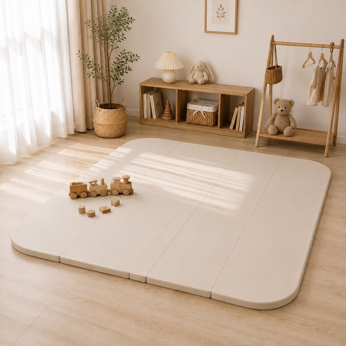 HENVAE® Beige Speelmat 160 x 150 cm x 4 cm EXTRA DIK – Baby speelmat - Veilig - Kruipmat - Speelkleed - Speelmat kinderkamer - Speelmat baby