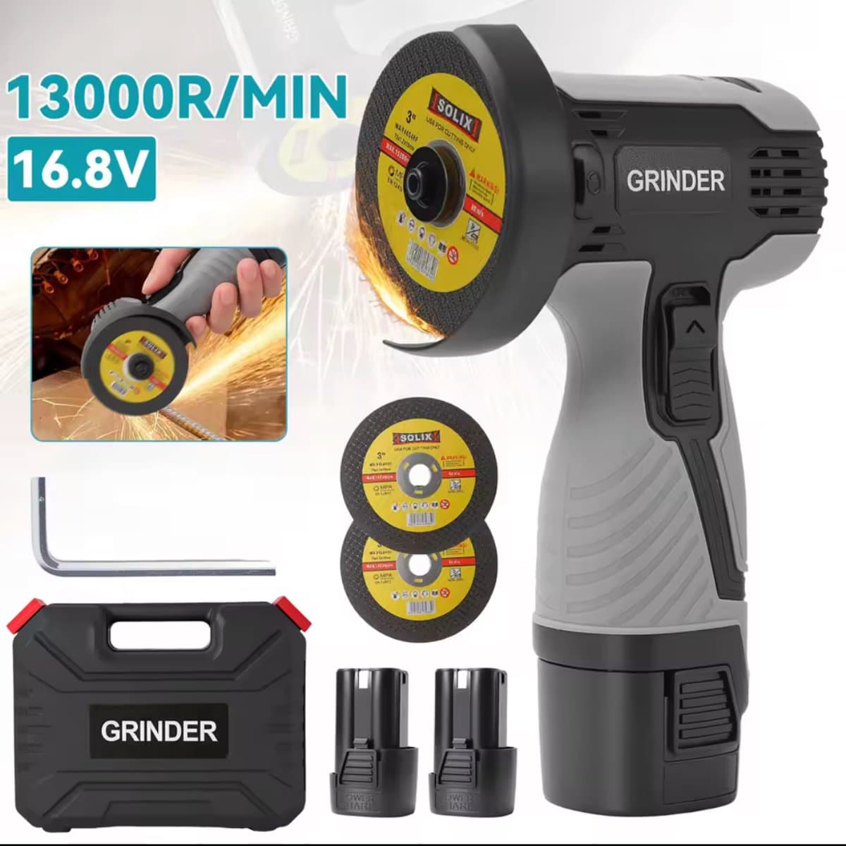 Draadloze Haakse Slijper 12V – 19500 RPM Mini Grinder – Accu Slijpmachine voor Metaal, Tegels & Snijden