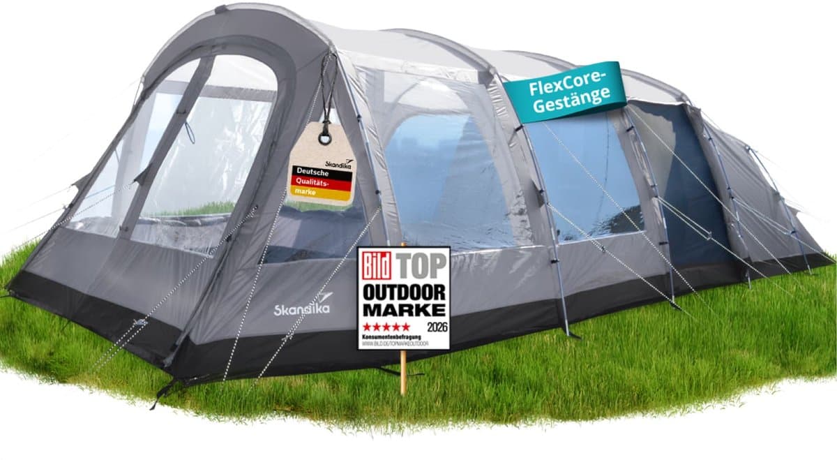 Skandika tunneltent Svalgard 6 Sleeper Protect XL - Kampeertent voor 6 personen, FlexCore-stokken, verduisterde slaapcabine, 5000 mm waterkolom, 210 cm stahoogte, klein pakvolume, familietent, camping