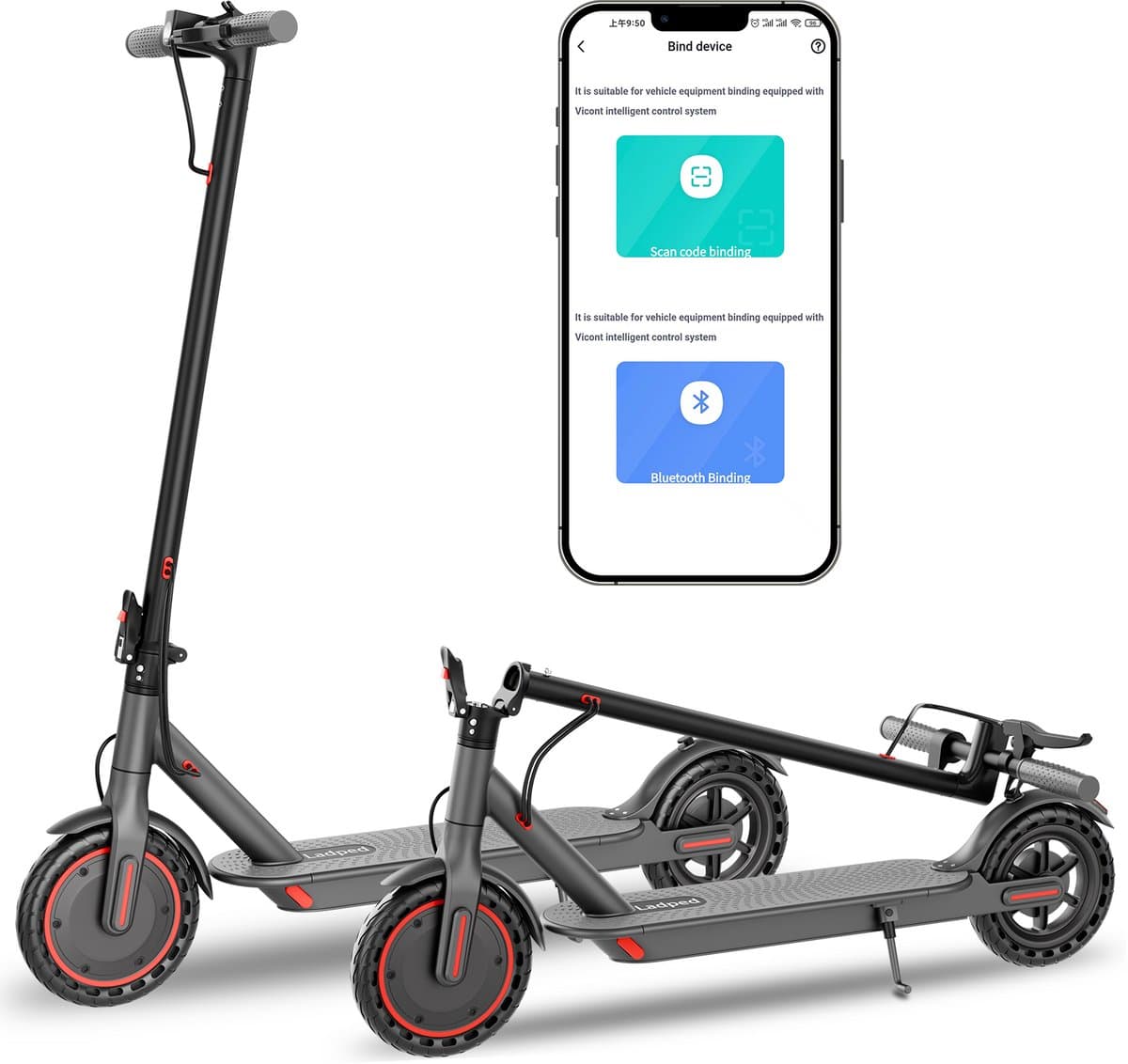 LADPED LP60 Elektrische Step voor Volwassenen – 350W – 25 km/u – 36V5.2AH – 5-15 km Actieradius – App-bediening – Opvouwbare E-Step