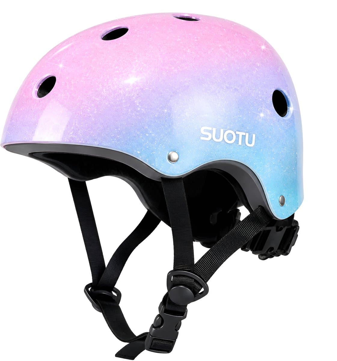 Suotu Verstelbare Skatehelm - Fietshelm - Skateboard, Scooter, BMX Helm - Maat S - Roze/Blauw