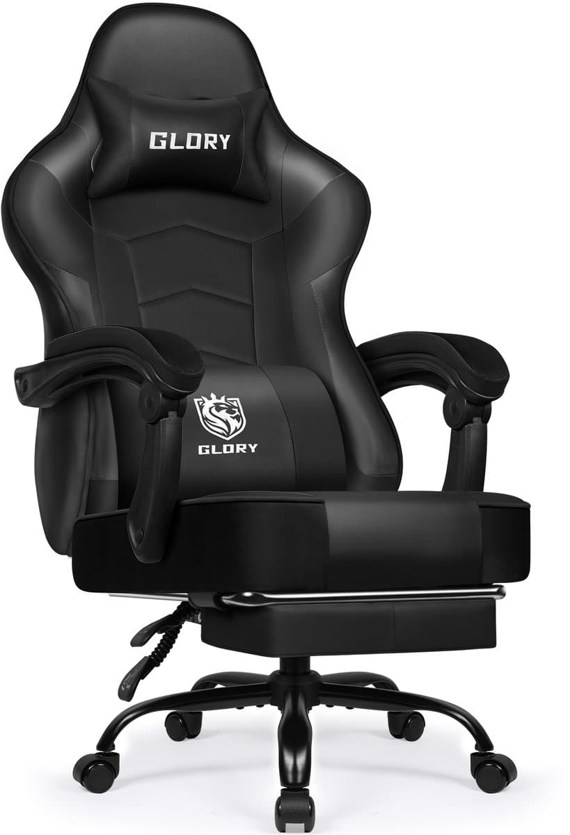 Hiaonyx Gaming Stoel - 170° Verstelbare Rugleuning - Gaming Stoel met inklapbare Voetsteun - racerstijl - Geïntegreerde Armleuningen - Maximale Belastbaarheid 150kg - Zwart