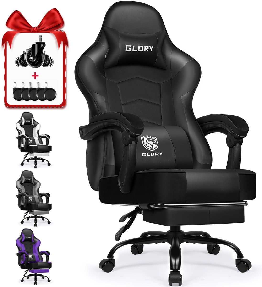 Hiaonyx Gaming Stoel - 170° Verstelbare Rugleuning - Gaming Stoel met inklapbare Voetsteun - racerstijl - Geïntegreerde Armleuningen - Maximale Belastbaarheid 150kg - Met stille wielen - Zwart
