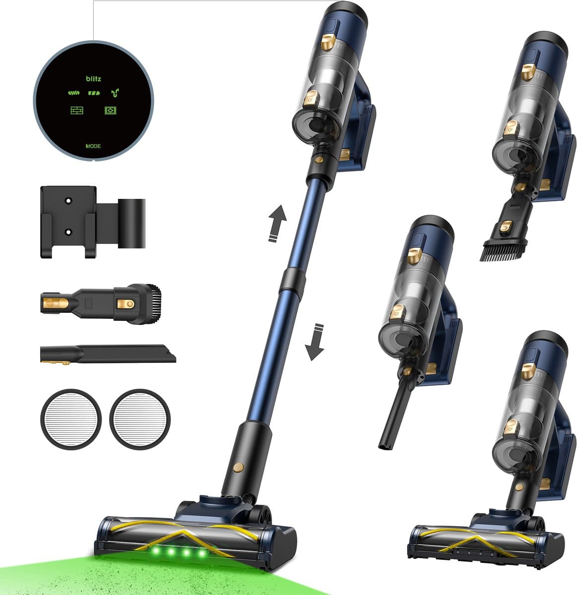 Vactidy Blitz V12 - Draadloze steelstofzuiger - 120 AW, 70 kPa, 600 W - Gebruiksduur 55 min - LED-display - Stofreservoir van 1 liter