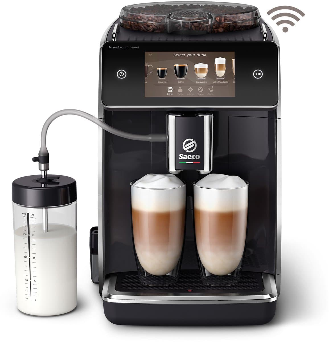 Saeco GranAroma Deluxe SM6680/00 - Zwart - Espressomachine - 18 Dranken met melksysteem - Groot scherm - Slim & verbonden - Volautomatisch - Koffiemachine met bonen + AquaClean filter
