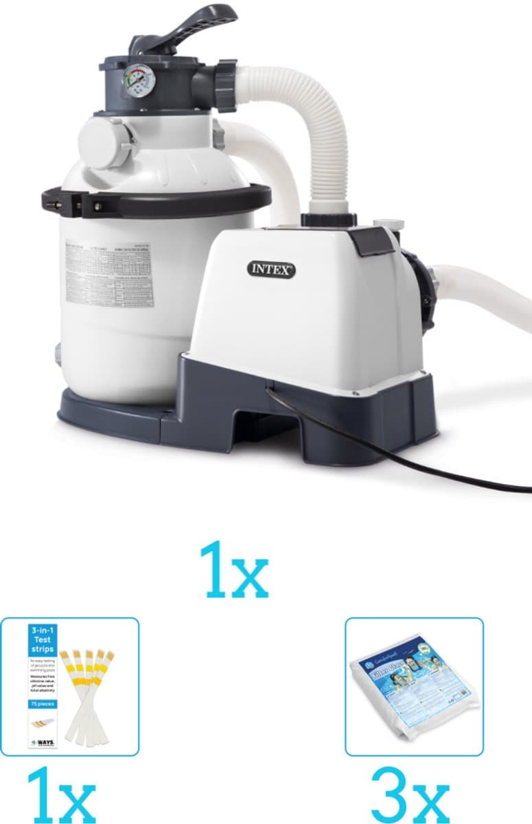 Intex 26644GS Zandfilterpomp - SX1500 - 4000 liter per uur inclusief Filterglas (3 stuks) en Testrips