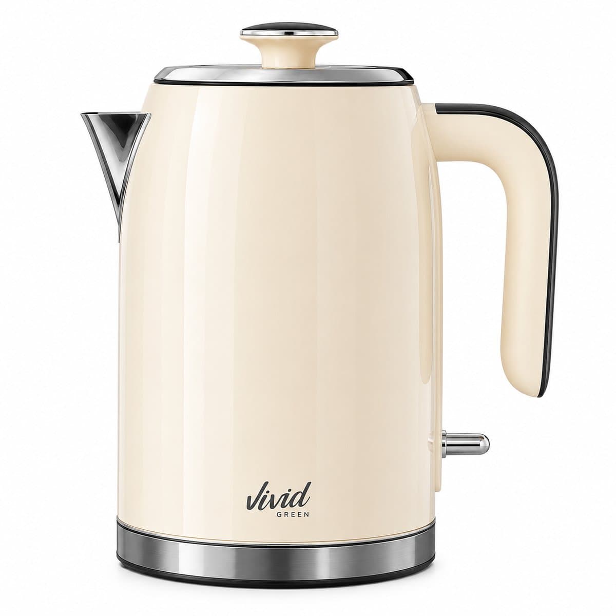 Vivid Green Luxe Waterkoker 1.7L - Retro Design - 2200W - BPA-vrij - 360° - RVS - Creme