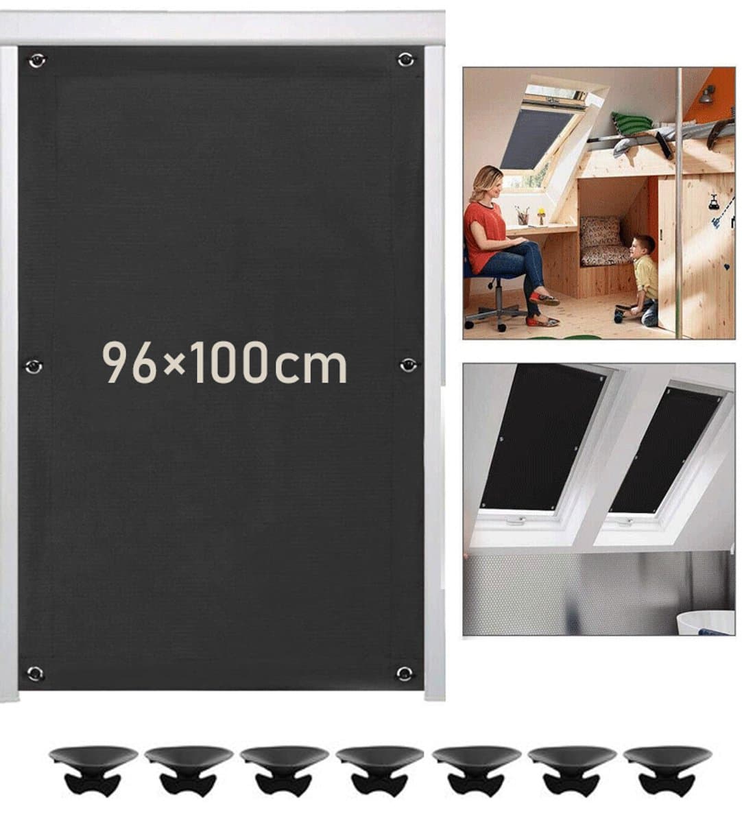 Verduisterende rolgordijnen zonder boren - 96x100 cm - Draagbare verduisteringsgordijnen - Met 7 zuignappen - Verduisterende zonwering en warmte-isolatie - Geschikt voor dakramen, slaapkamers, tuindaken