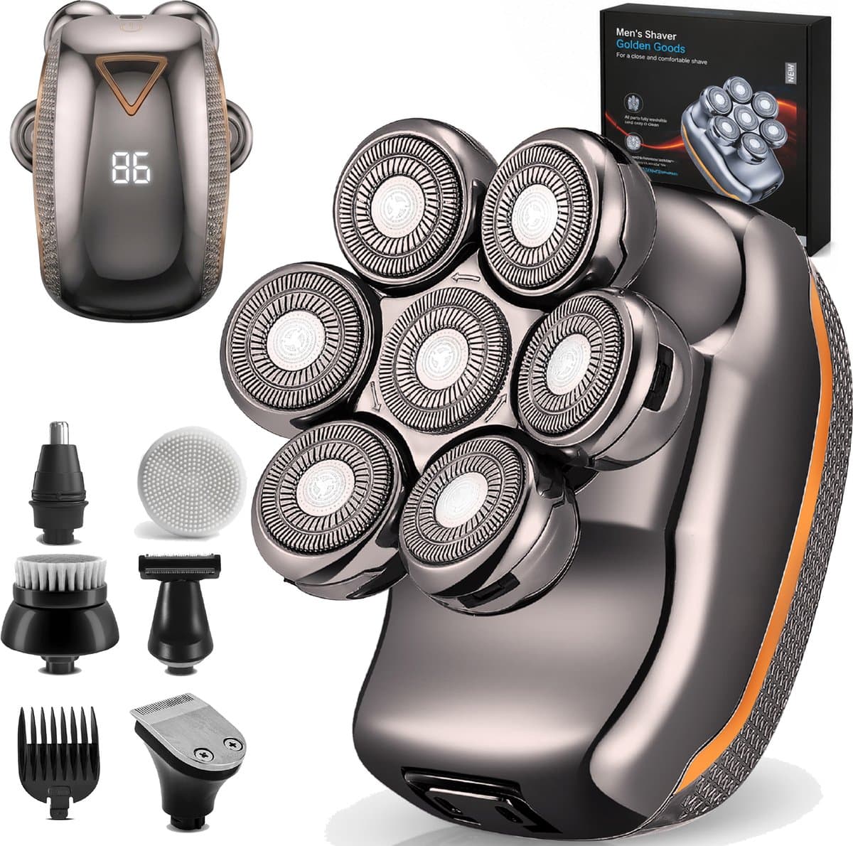Scheerapparaat Mannen 7 in 1 - Head Shaver - Met Trimmer en Neustrimmer - Nat en Droog Shaver - Elektrisch Hoofd Scheerapparaten - Scheren - Baardtrimmer - Golden Goods