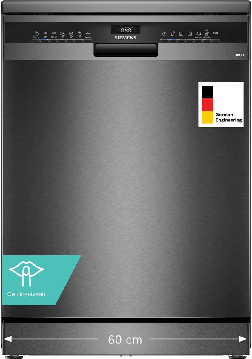 Siemens SN23EC03ME - iQ300 - Vrijstaande Vaatwasser - Zwart - Home Connect - varioSpeed Plus je vaat tot wel drie keer zo snel schoon - Intelligent autoOpen dry: snel en energiezuinig