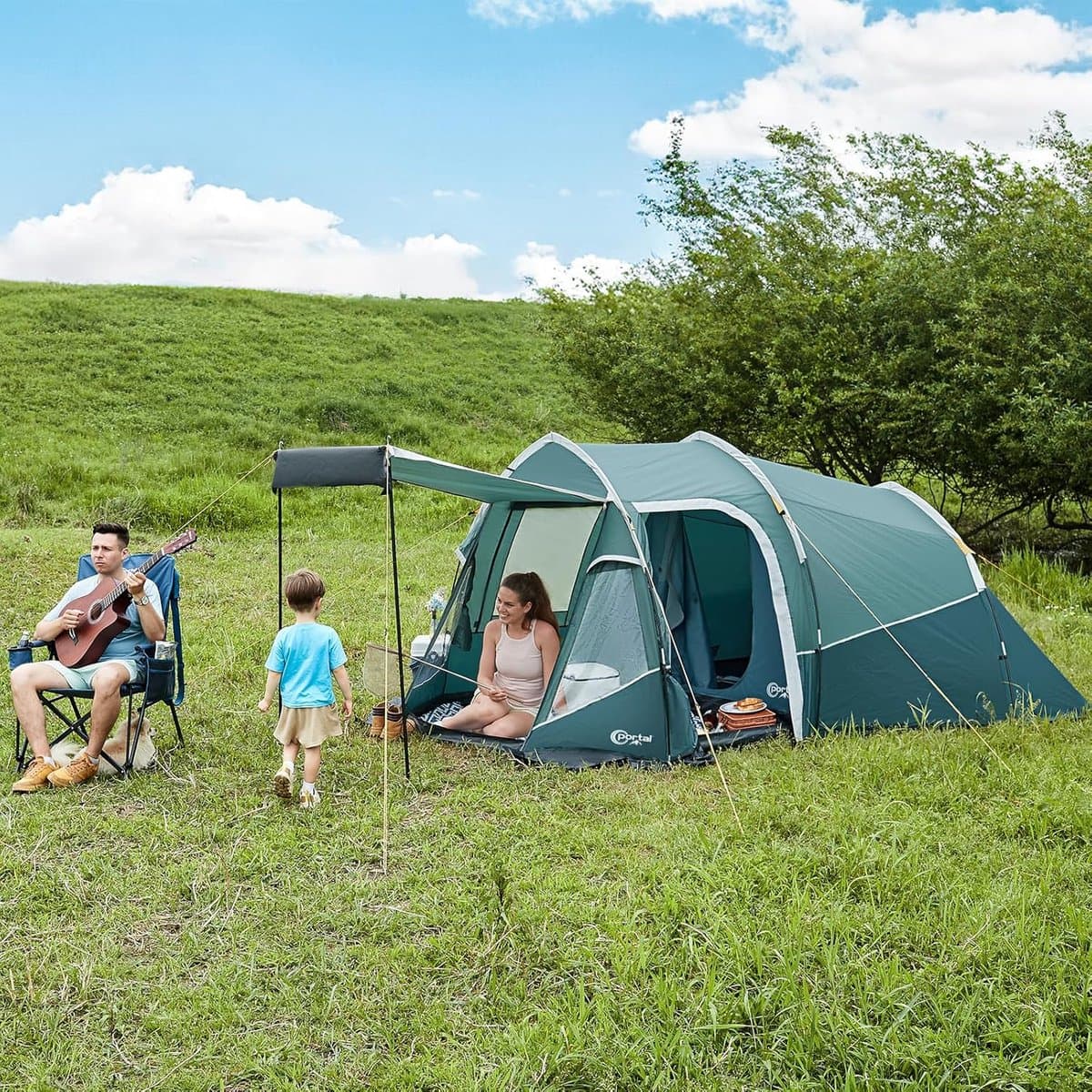 Tent 3 personen - campingtent - waterdicht - 3000mm met voortent raam - 3 man - tunneltent - familietent - festivaltent voor camping - reizen trekking - tuin