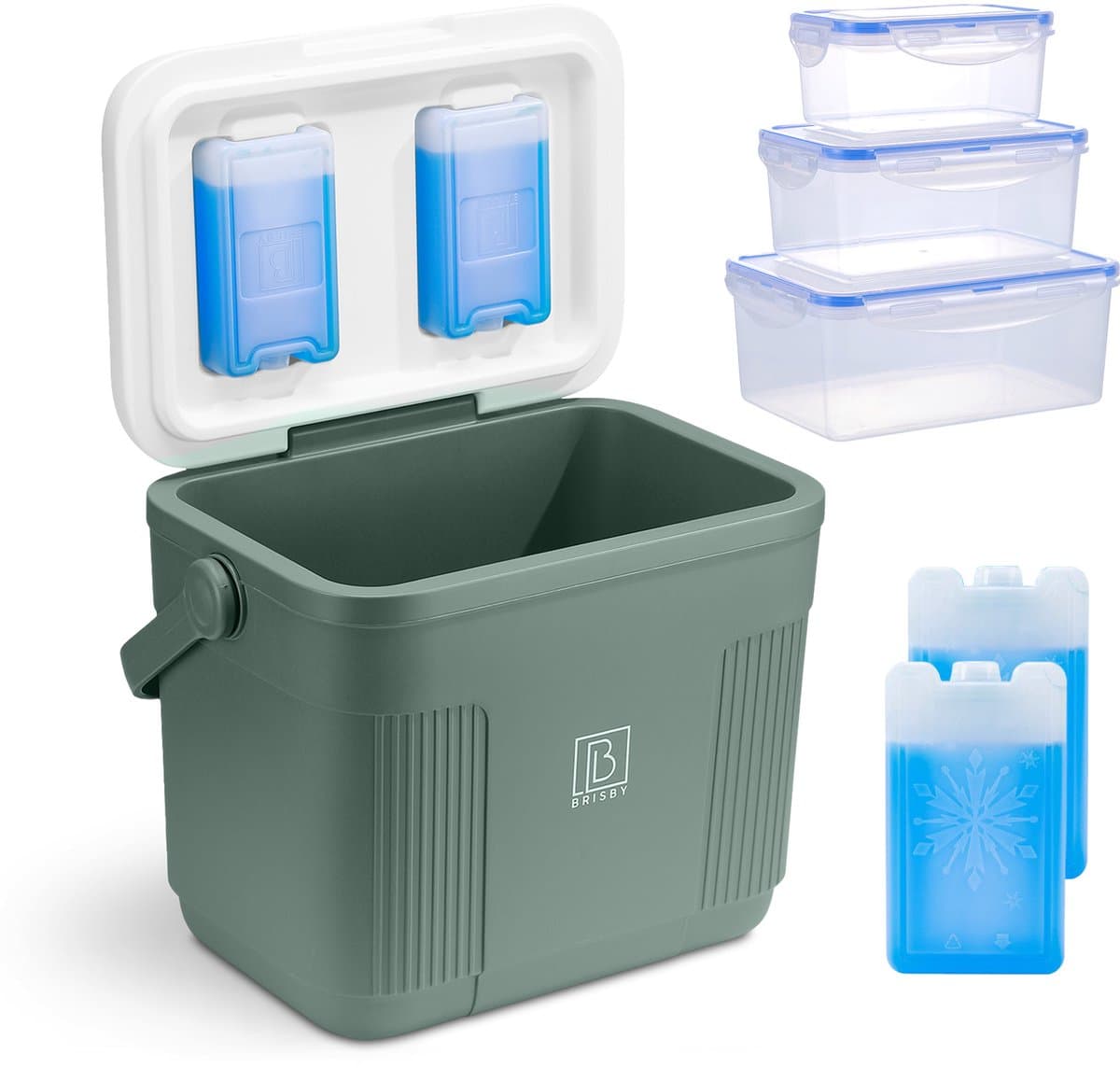 Brisby Grote Koelbox 22 Liter – Groen – Tot 40 uur isolatie – 4 koelelementen vergrendeld in deksel – Ideaal voor camping en dagje uit – Frigobox