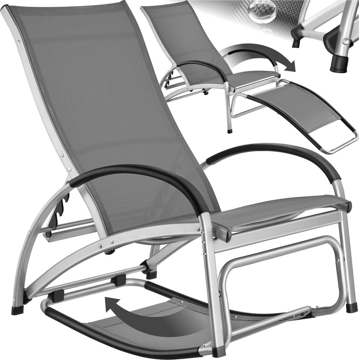 tectake® Ligbed Avignon - 2-in-1 verstelbare ligstoel - Schommelstoel voor buiten - Weerbestendig frame en waterafstotend, luchtdoorlatend weefsel - Tuinstoel - Balkonstoel - 195cm lang - Antraciet