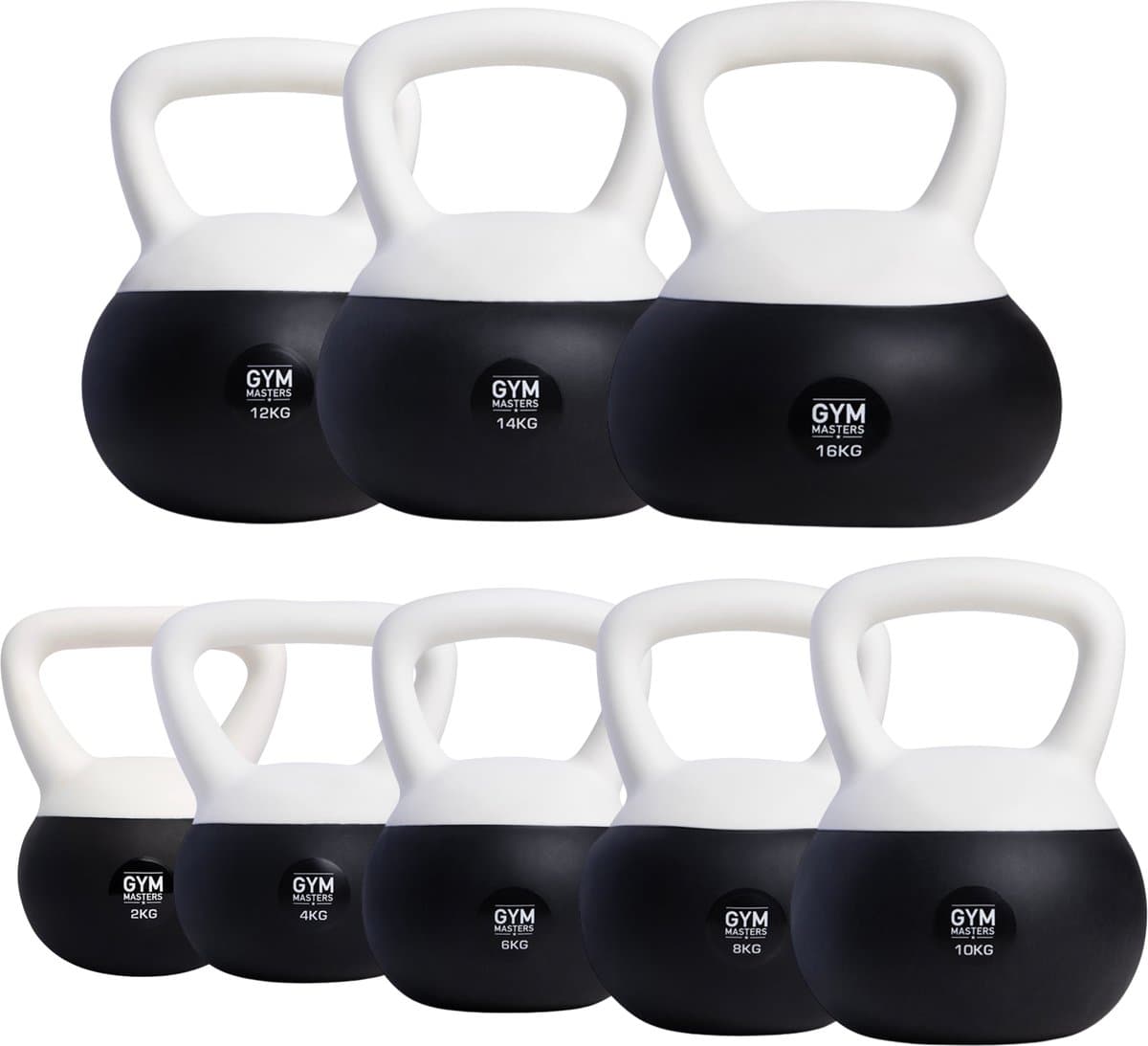 Gym Masters Zachte Kettlebell Set – 2, 4, 6, 8, 10, 12, 14 en 16 kg – Fitness Gewicht voor Thuis & Sportschool – Krachttraining & Cardio – Anti-Beschadiging