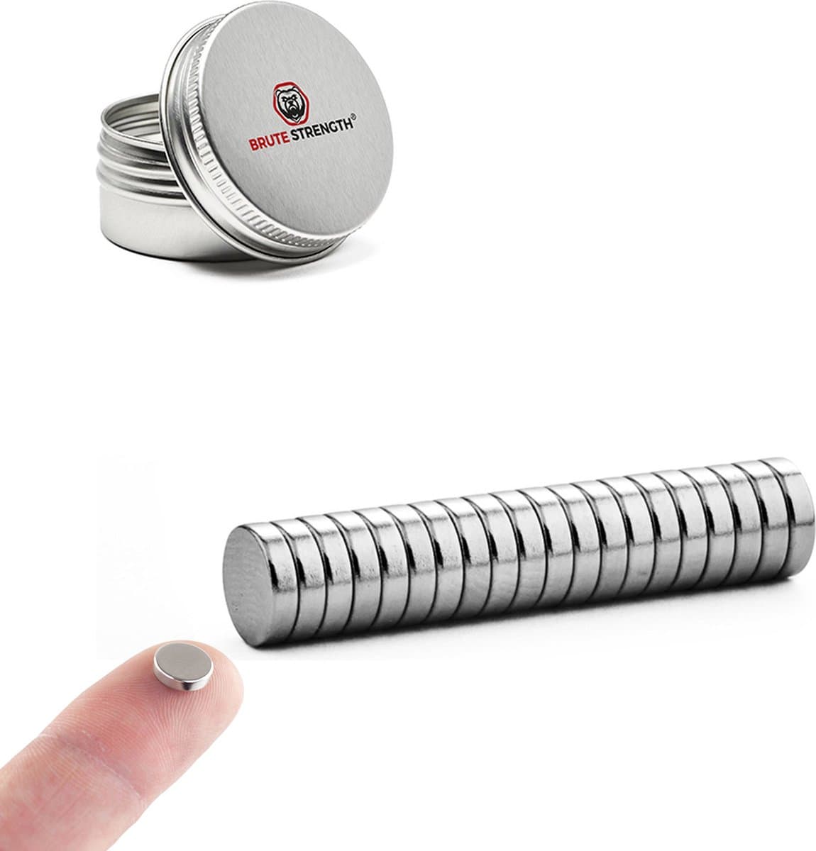 Brute Strength - Super sterke magneten - Rond - 8 x 2 mm - 20 Stuks - Neodymium magneet sterk - Magneten koelkast - Whiteboard magneten - Kleine magneetjes - Platte magneet - Koelkastmagneten - Magneten whiteboard - Koelkast magneten