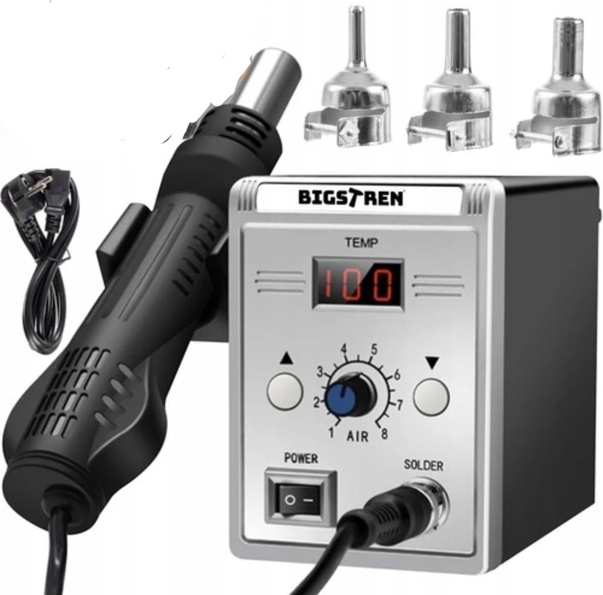 Ilso Soldeerstation - Hetelucht Soldeerbout - 700W - LCD - 3 Ronde Opzetstukken 4-7-9 mm - Stand-by Modus
