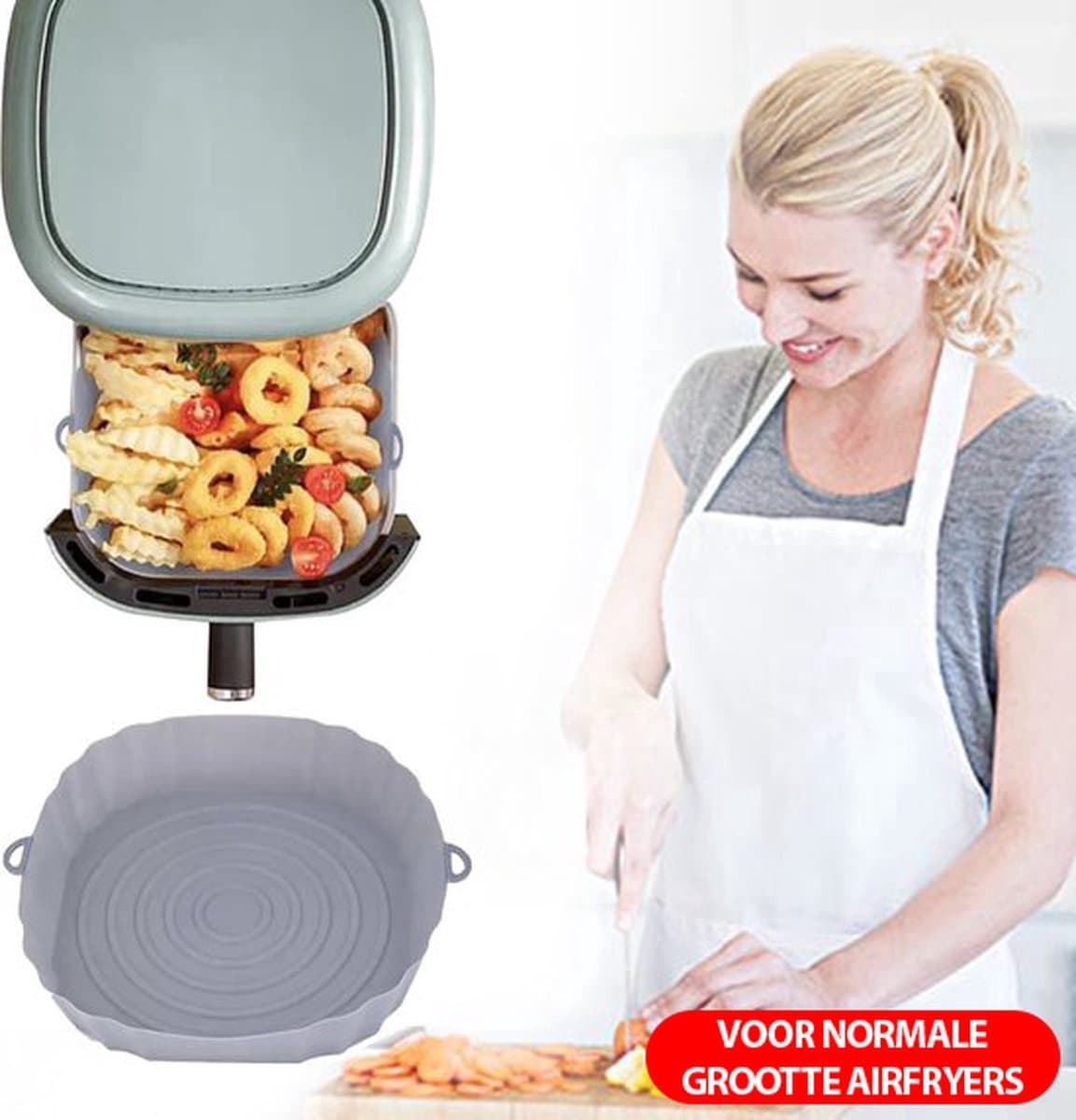 Siliconen AirFryer Mandje Grijs Medium (18cm) – AirFryer Accesoires – AirFryer Bakjes Siliconen – AirFryer Siliconen Bakje – AirFryer Bakpapier Siliconen – AirFryer Bakje – AirFryer Bakvorm Siliconen – Heteluchtfriteuse