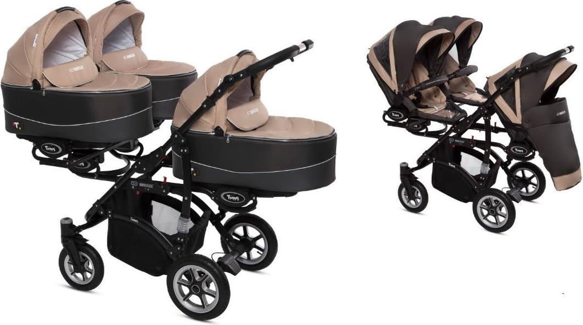 TRIPPY kinderwagen - triplets - 3 zits buggy 2 in 1 (levertijd 3 á 4 weken) Beige