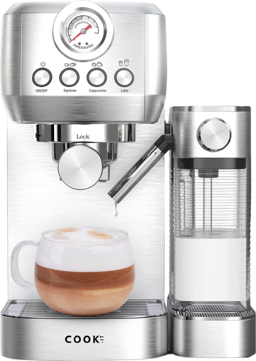 Espressomachine 20 Bar - Auto Melkopschuimer - Coffee Machine - Italiaanse pomp - RvS Koffiemachines - COOK-IT