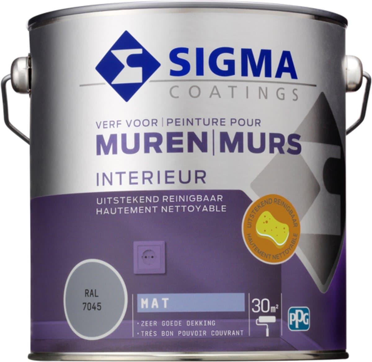 Sigma Interieur Muurverf Mat - Reinigbaar & Langdurig Kleurbehoud - Goede Dekking - RAL 7045 - Grijs - 2.5L
