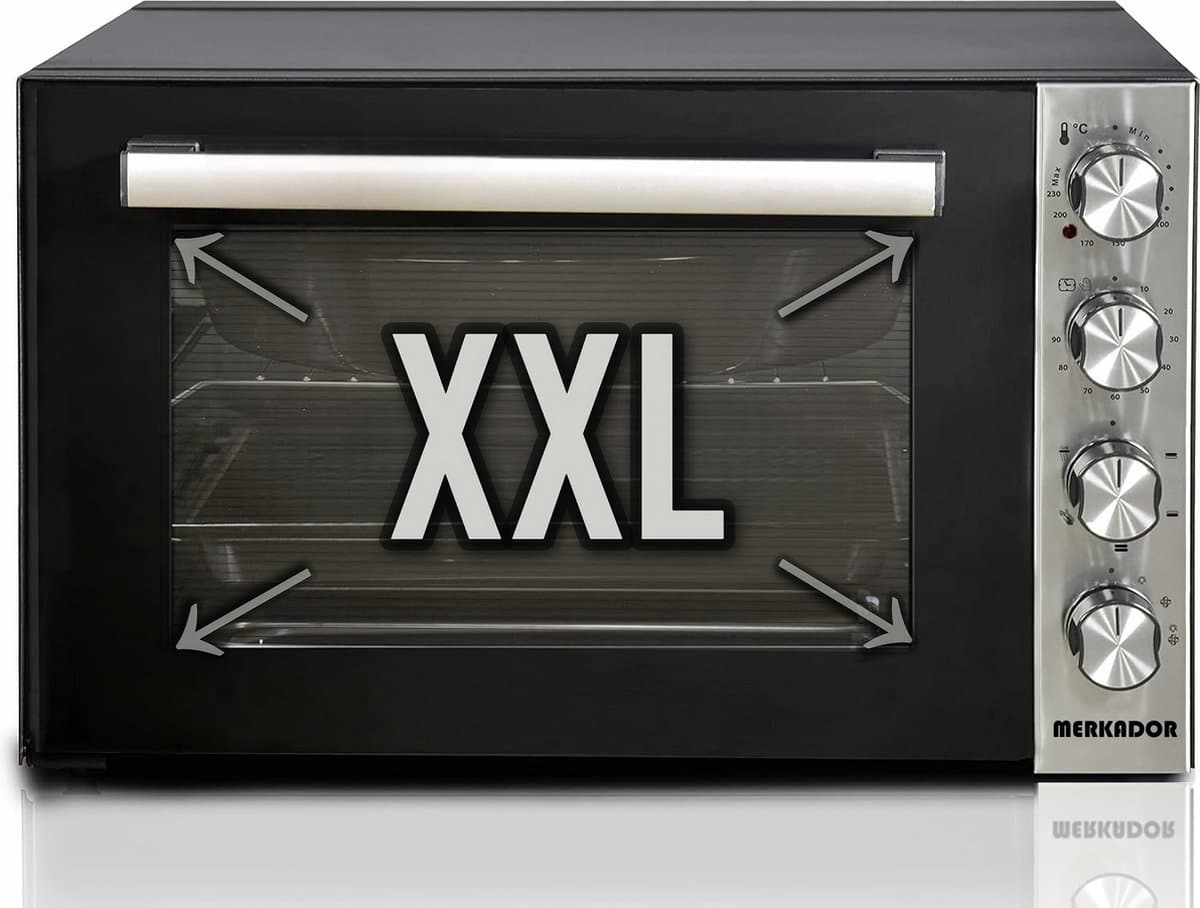 Merkador XXL Vrijstaande Oven - 70 Liter - 2000 Watt - Hetelucht - Draaispit - RVS Afwerking - Gemakkelijk te Reinigen Granieten Binnencoating