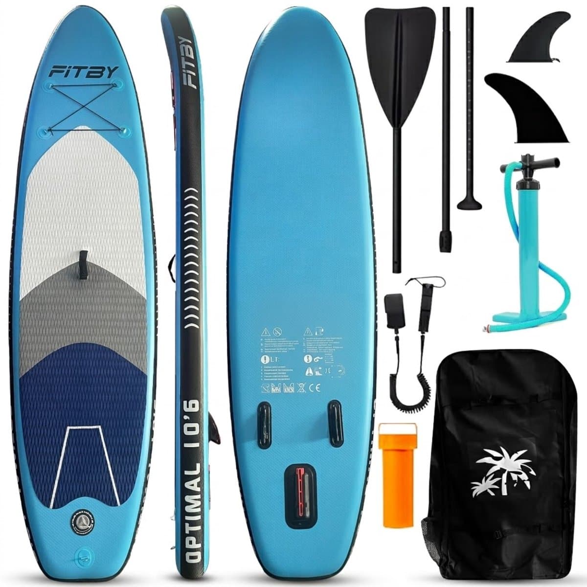 Fitby Sup Board - Surfboard - Paddle board - Opblaasbaar - Verstelbare Peddel - Pomp - Draagtas - Max 150kg - 320X80cm - Blauw