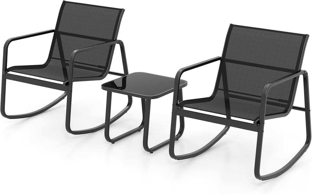 KOMFOTTEU 3-delige balkonset, bistroset met 2 schommelstoelen en tafel, tuinset van textiel, tuinset tuinmeubelset voor terras balkon