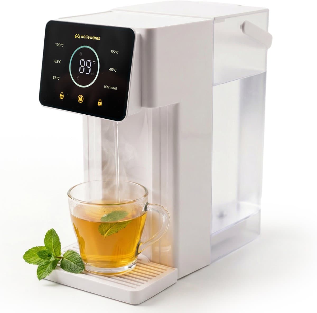 Wellewares - Heetwaterdispenser - Waterkoker - 6 Temperaturen 25-100°C - 8 Hoeveelheden - 3 Liter - Instant Heetwatertap - Touchscreen - Wit