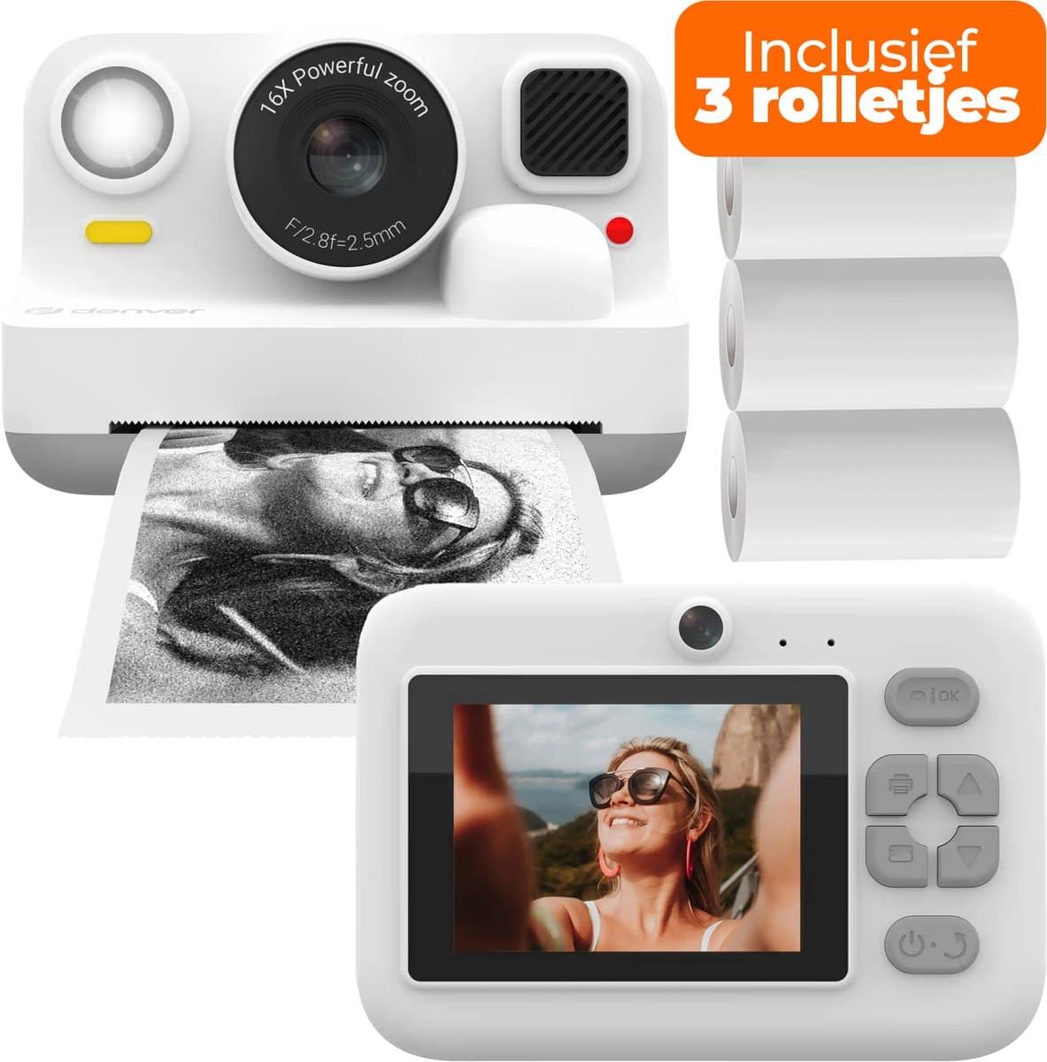 Denver Kindercamera Full HD met Printer - Selfie Camera - 48MP - Digitale Camera Kinderen - Bluetooth printer - Foto & Video - KPC1374BTW - Wit