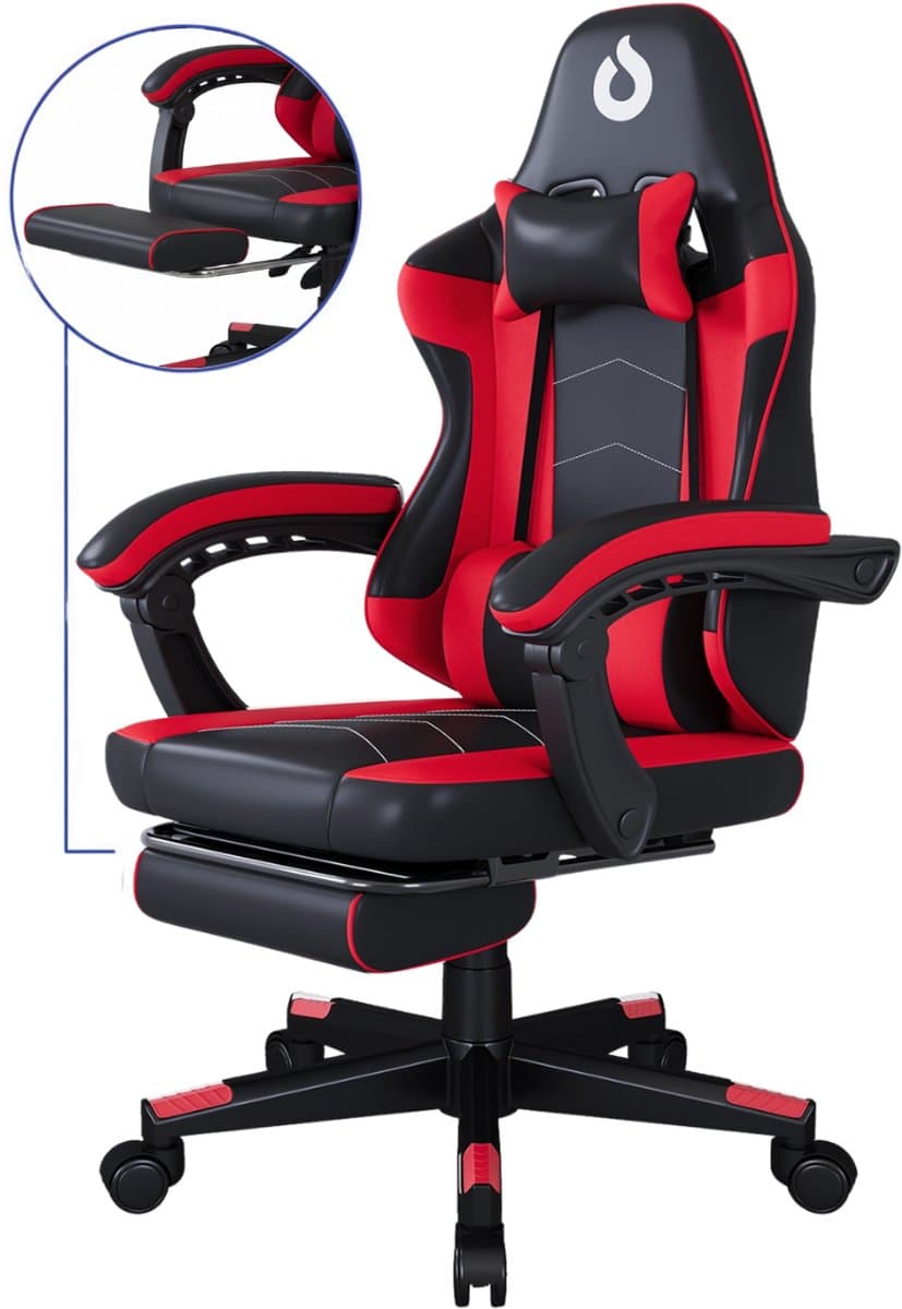 Stane Verstelbare Ergonomische Gamestoel met Voetsteun - Bureaustoel Gaming chair - Game Stoel Rood/Zwart