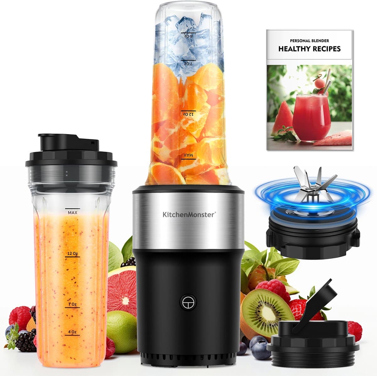 KitchenMonster Blender 900W - Smoothie Maker met 2 Draagbare Bekers To Go