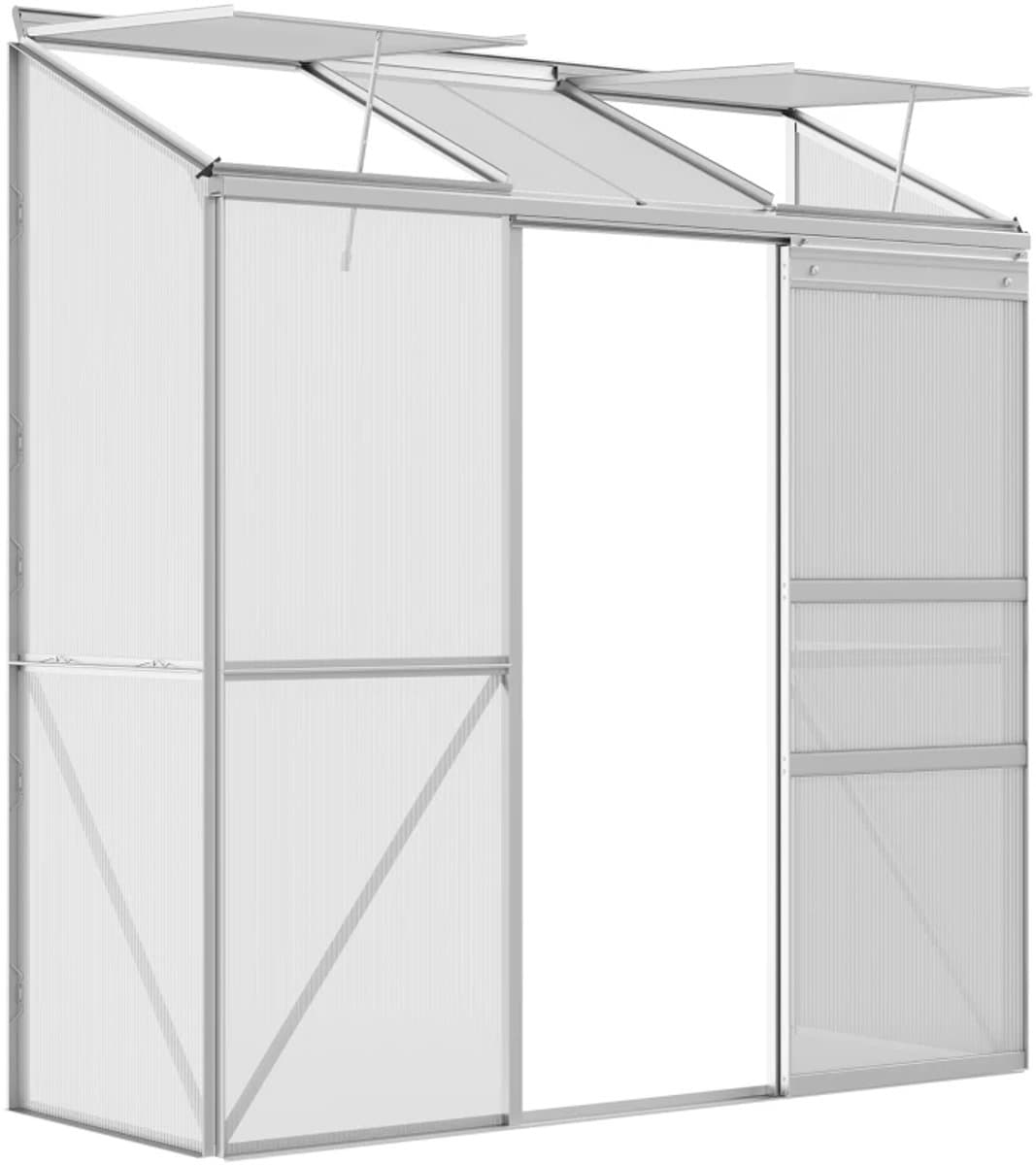Kas met Schuifdeur en Dakraam - Wandkas - Muurkas - Tuinkas - Broeikas - Kweekkas - Tomatenkas - Groentekas - Plantenkas - voor Groenten, Bloemen, Planten - 192 x 68 x 196 cm - Polycarbonaat + Aluminium - Zilver