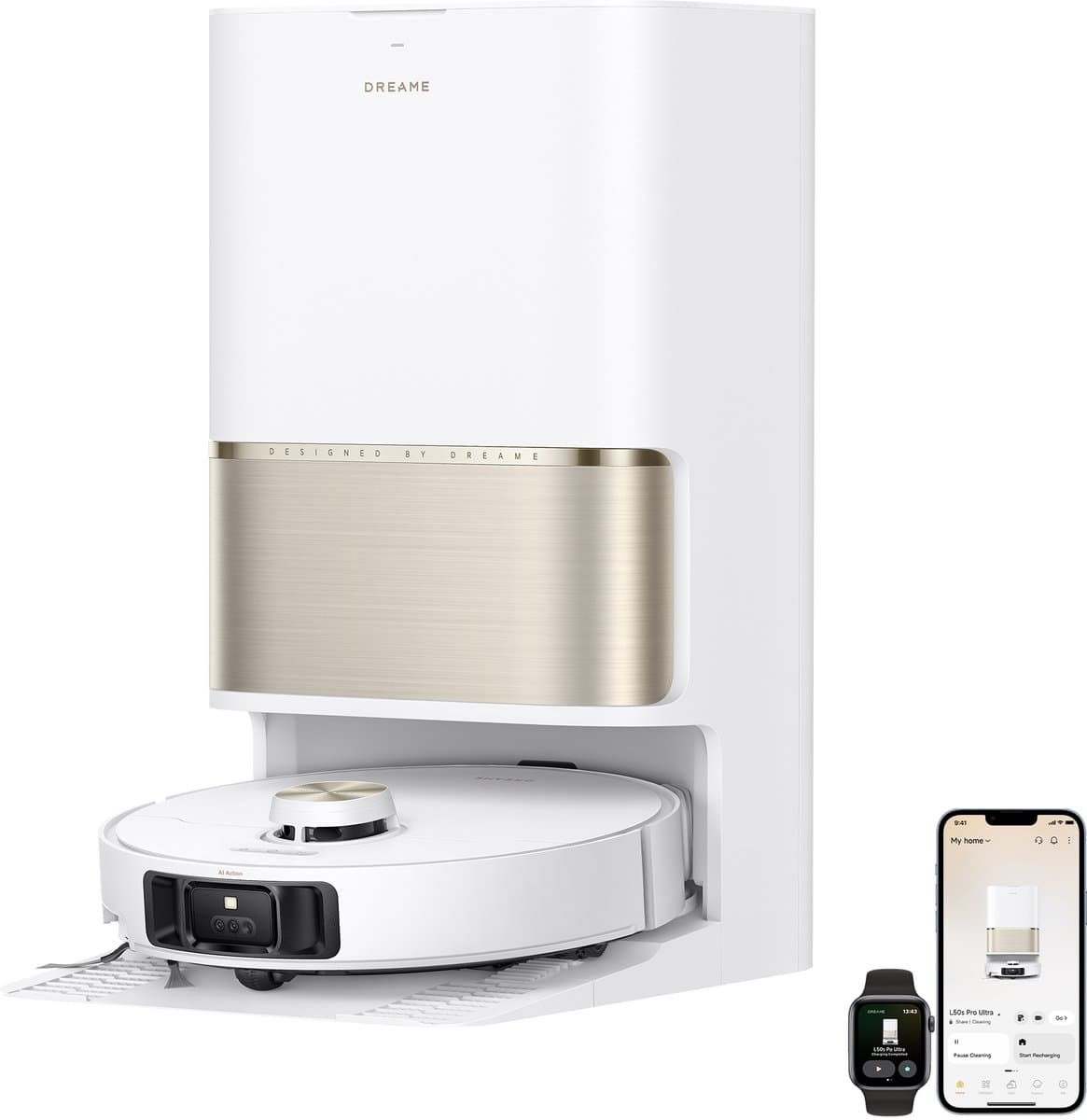 Dreame Robotstofzuiger L50s Pro Ultra - Robotstofzuiger met dweilfunctie - Automatisch Leegstation - 30.000 Pa zuigkracht - Geschikt voor huisdierharen - DryBoard - Wit
