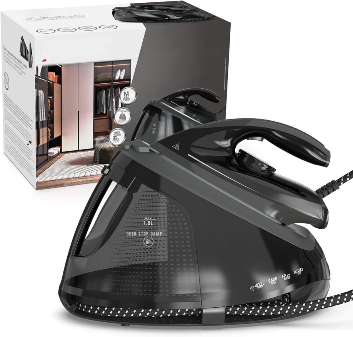 MIRA® Strijkijzer met stoomgenerator - strijkijzer met stoom - Strijkijzer - Zwart/Grijs - 38cm x 20cm x 1cm