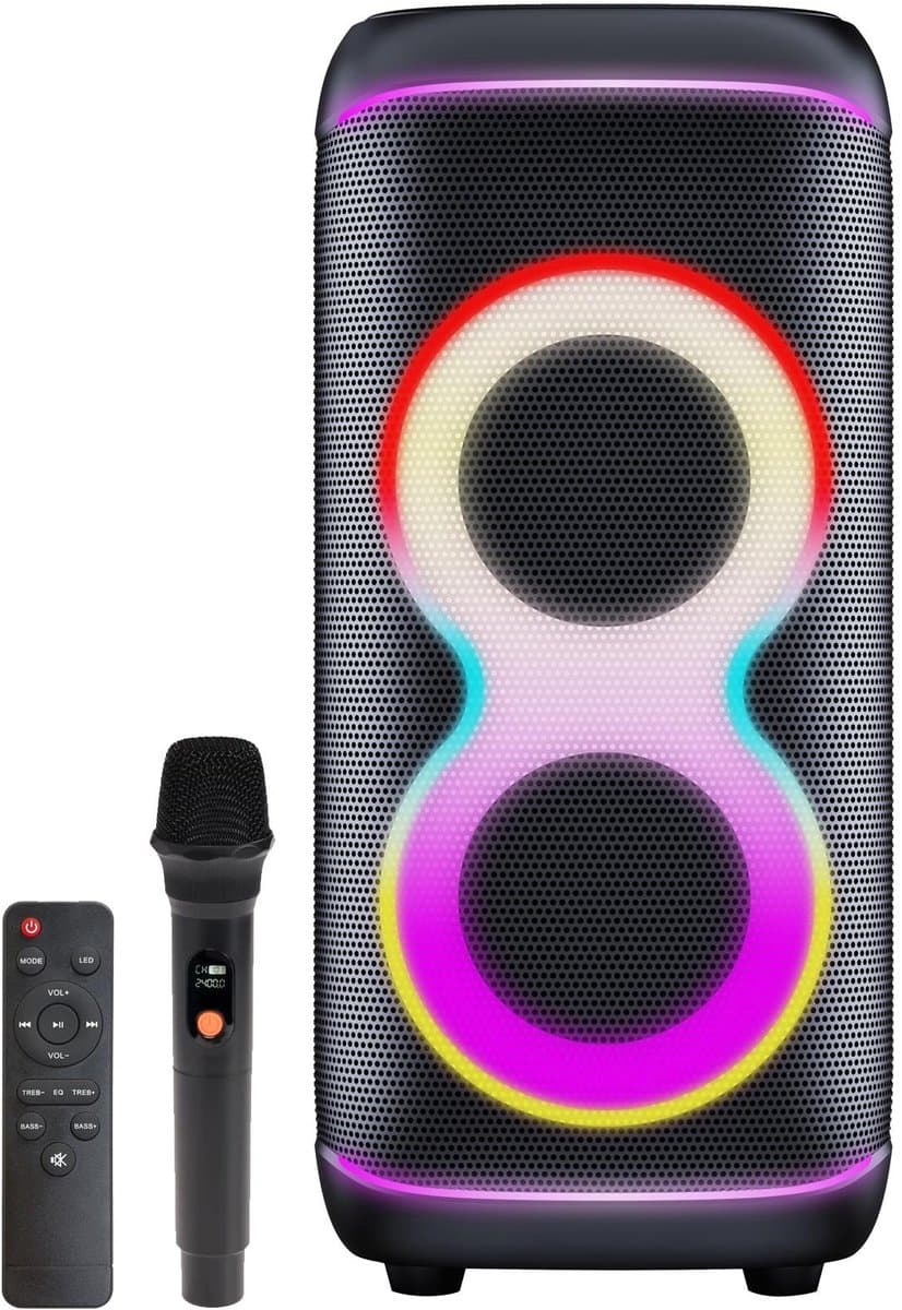 Denver Bluetooth Speaker Party box - Discolichten - Partyspeaker incl. draadloze microfoon & afstandsbediening - Luidspreker - BPS370