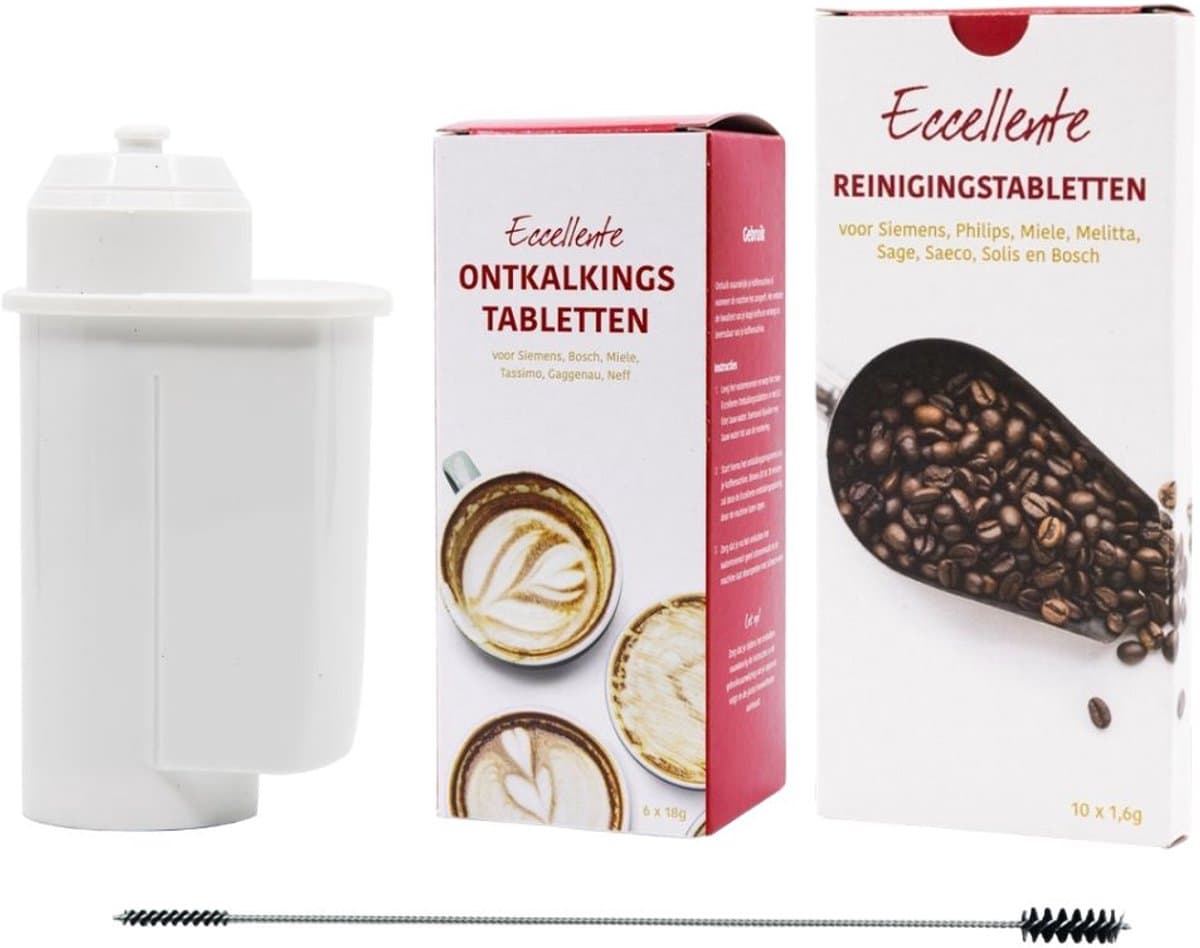 Eccellente Onderhoudspakket geschikt voor Siemens EQ koffiemachines – alternatief voor TZ80004A | 00312441 – Reinigingstabletten, Ontkalker, Waterfilter & Borstel