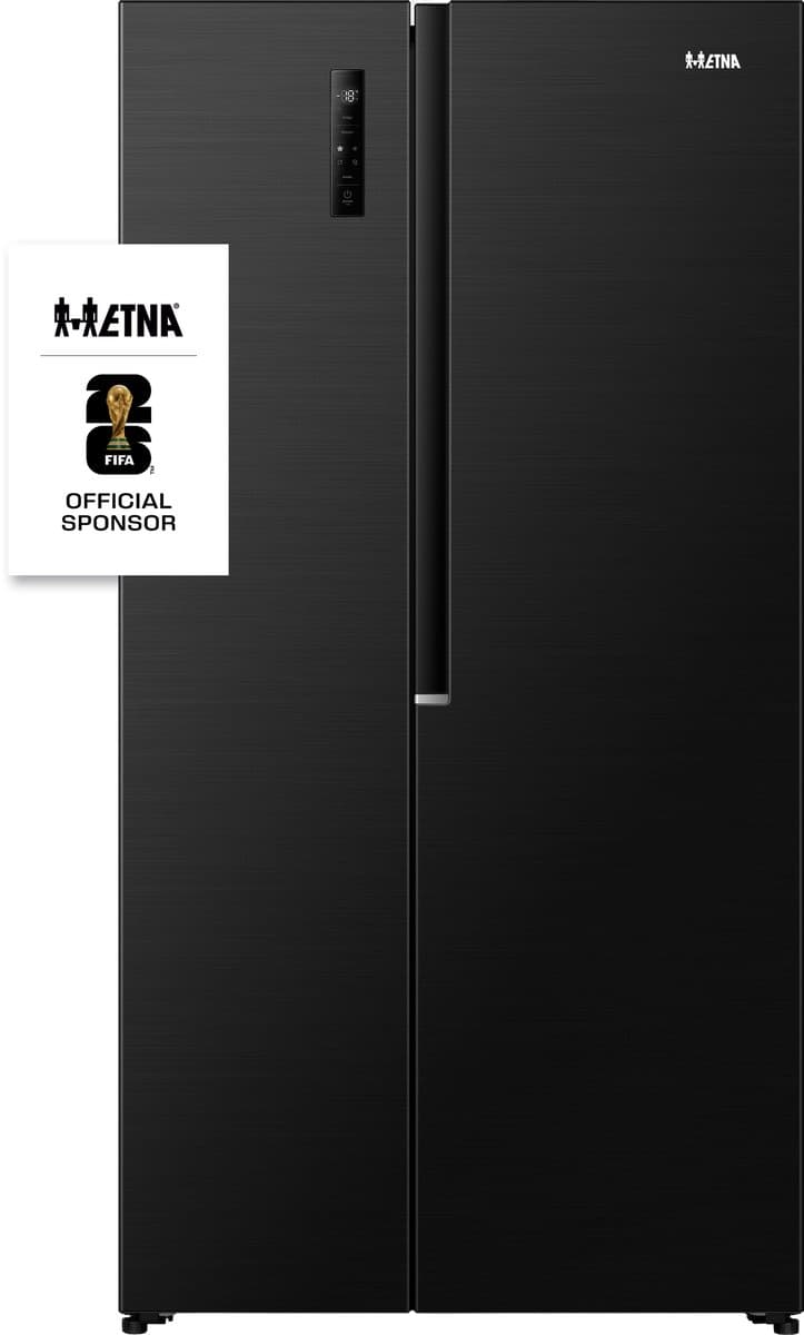 ETNA AKV5178ZWA - Amerikaanse koelkast - No-Frost - 178 cm hoog - 544 liter - Energielabel E - Invriesvermogen 10 kg/24u - Geluidsniveau 39 dB - LED Display - SuperCool - FastFreeze - Deuralarm - Interter Compressor - Multi Airflow - Energy Saving